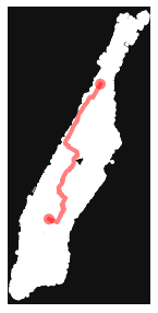 Отображение карты Манхэттена с кратчайшим маршрутом OSMnx Python