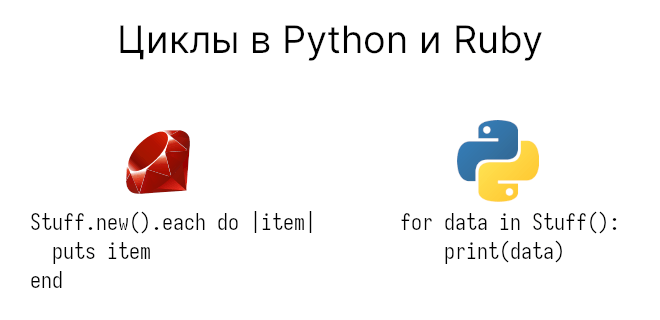 В чем разница циклов в Ruby и Python
